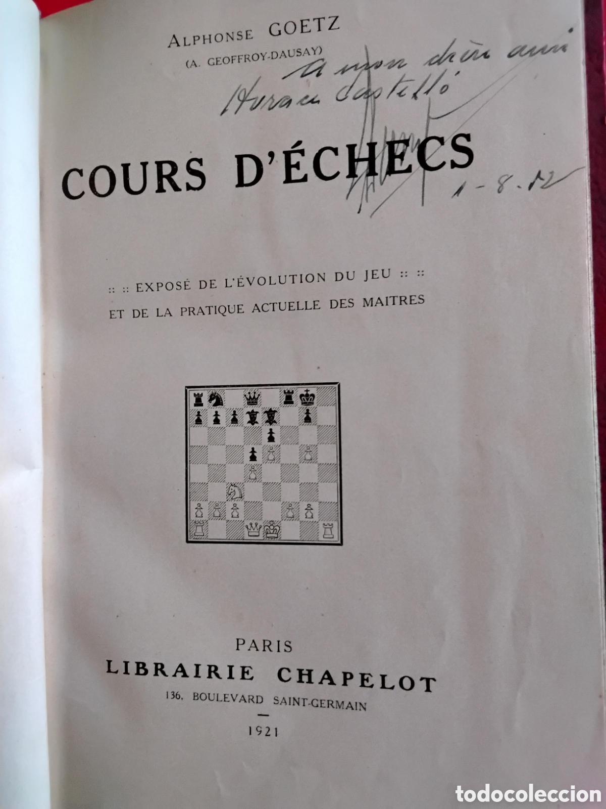 Coleccionismo deportivo: COURS D'&Eacute;CHECS. ALPHONSE GOETZ. 1921