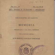 Libros antiguos: MANUEL GONZÁLEZ SIMANCAS. EXCAVACIONES EN SAGUNTO. 1923. Lote 311100638