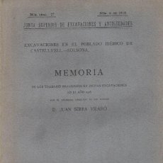 Libros antiguos: JUAN SERRA Y VILARÓ. POBLADO IBÉRICO DE CASTELL VELL. SOLSONA. Lote 313545738