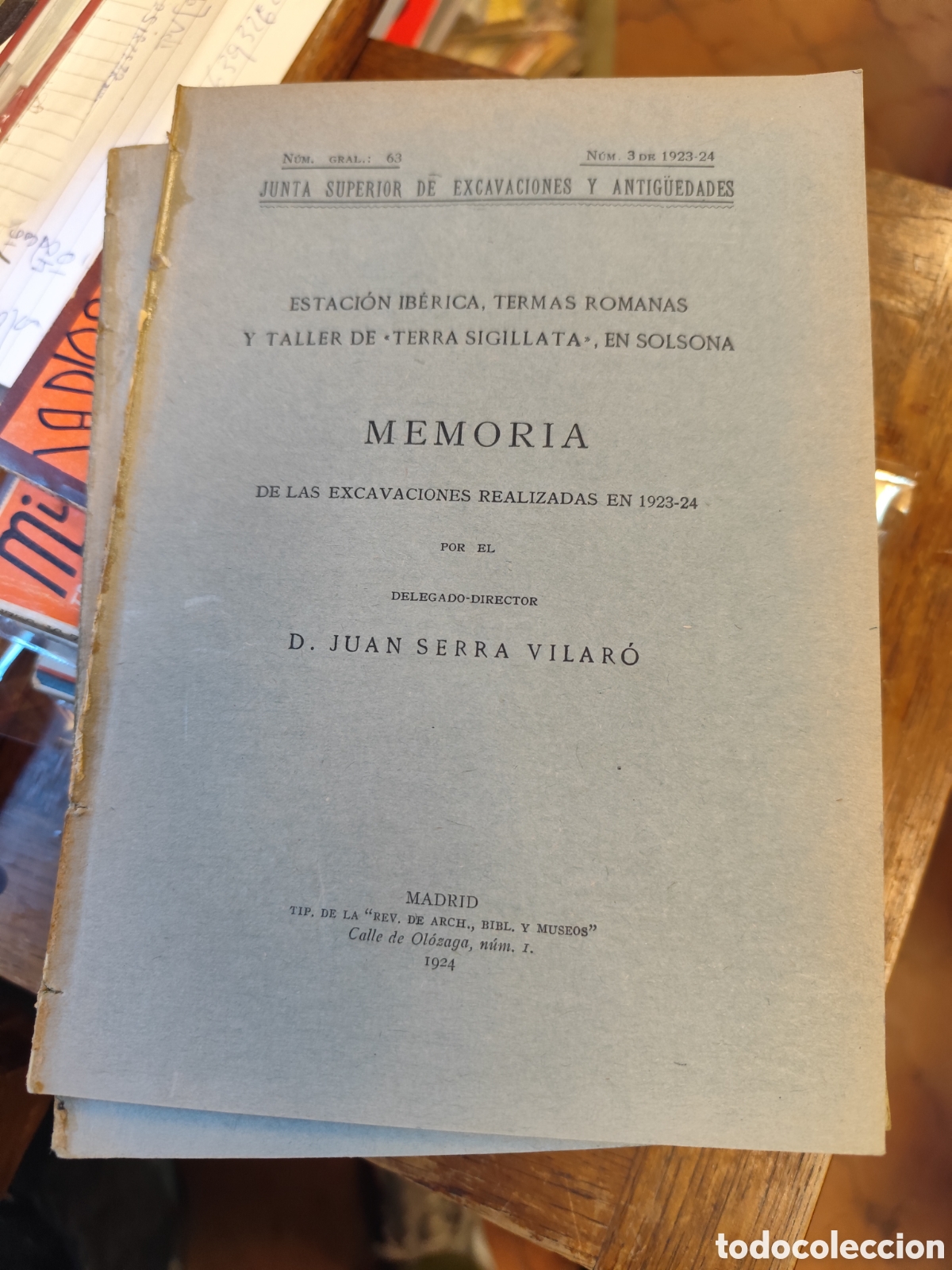Libros antiguos: Estaci&oacute;n Ib&eacute;rica, Termas Romanas y Taller de &rdquo; Terra Sigillata&rdquo;, en Solsona. D. Juan Serra Vilaro 19
