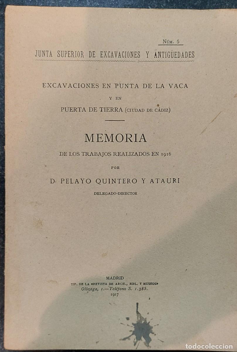 Libros antiguos: EXAVACIONES EN PUNTA DE LA VACA Y PUERTA DE TIERRA (C&Aacute;DIZ) A&Ntilde;O 1916