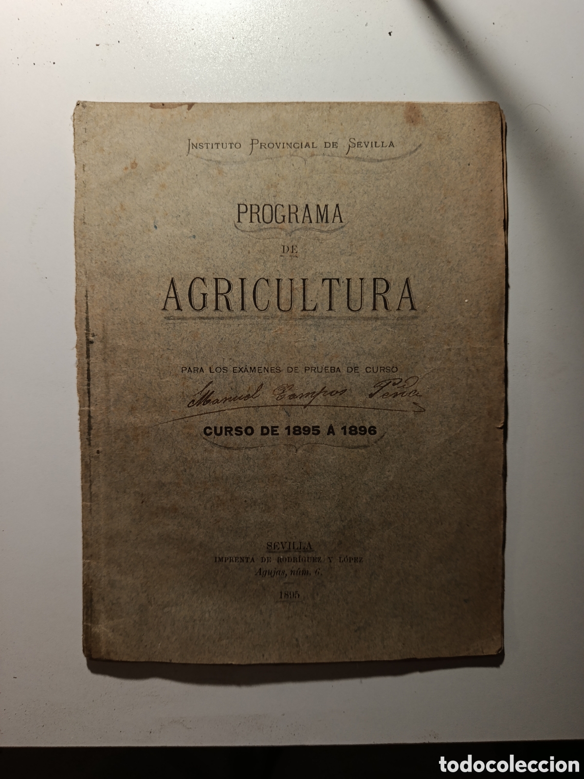 Libros antiguos: Programa de Agricultura &ndash; Instituto Provincial de Sevilla &ndash; 1895 &ndash; Libro antiguo siglo XIX