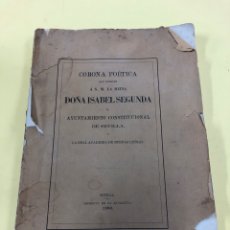 Libros antiguos: CORONA POETICA QUE OFRECEN A S.M. LA REINA DOÑA ISABEL SEGUNDA - SEVILLA 1862 ENVIO GRATIS. Lote 191265273