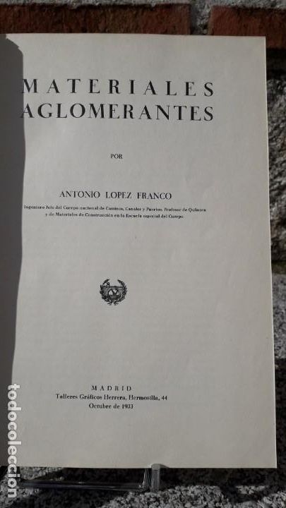 Libros antiguos: Materiales aglomerantes 1933 - Foto 1