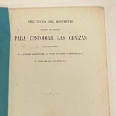 Libros antiguos: DESCRIPCIÓN DEL MONUMENTO ERIGIDO EN MADRID PARA CUSTODIAR LAS CENIZAS DE LOS EXCMOS. SEÑORES...