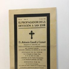 Libros antiguos: LOTE. FOLLETO Y GRAN MORTUORIA A LA MEMORIA DE D. ANTONIO GAUDÍ Y CORNET.., BARCELONA, 1926.. Lote 390173184