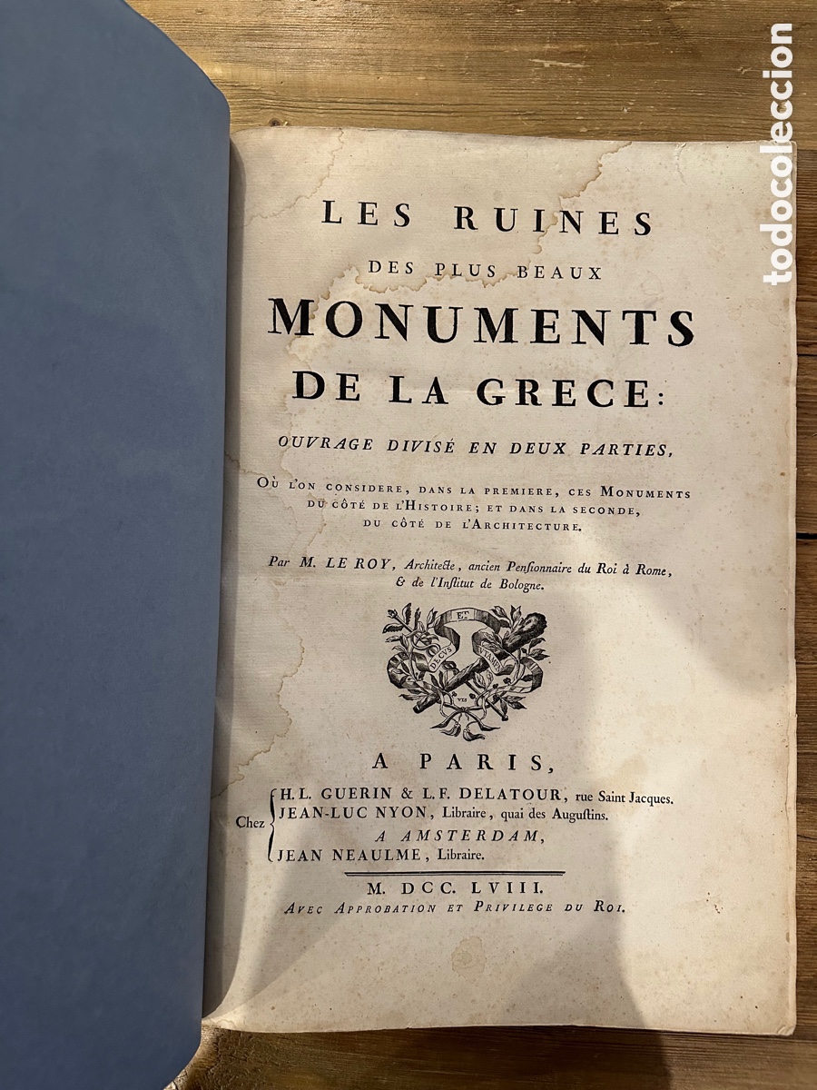 Libros antiguos: Les Ruines des plus beaux monuments de la Gr&egrave;ce - Foto 1