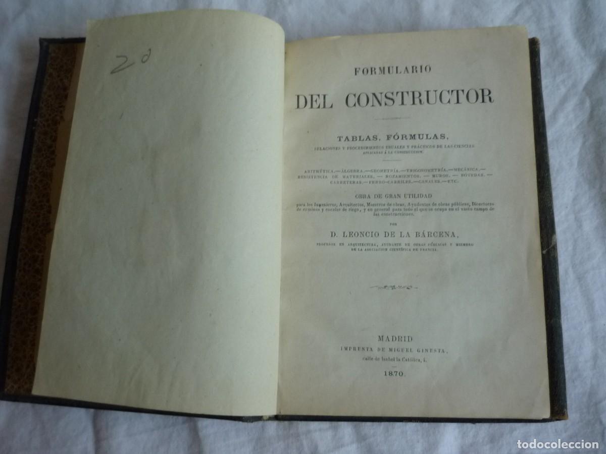 Libros antiguos: Formulario del constructor 1870 Leoncio de la B&aacute;rcena - Foto 7