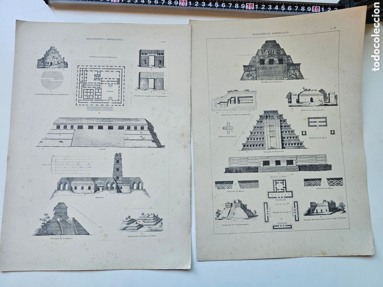 Libros antiguos: 2 Grabados Originales S. XIX - Monumentos Americanos (Mayas, Aztecas, Incas)&rdquo; S.XIX