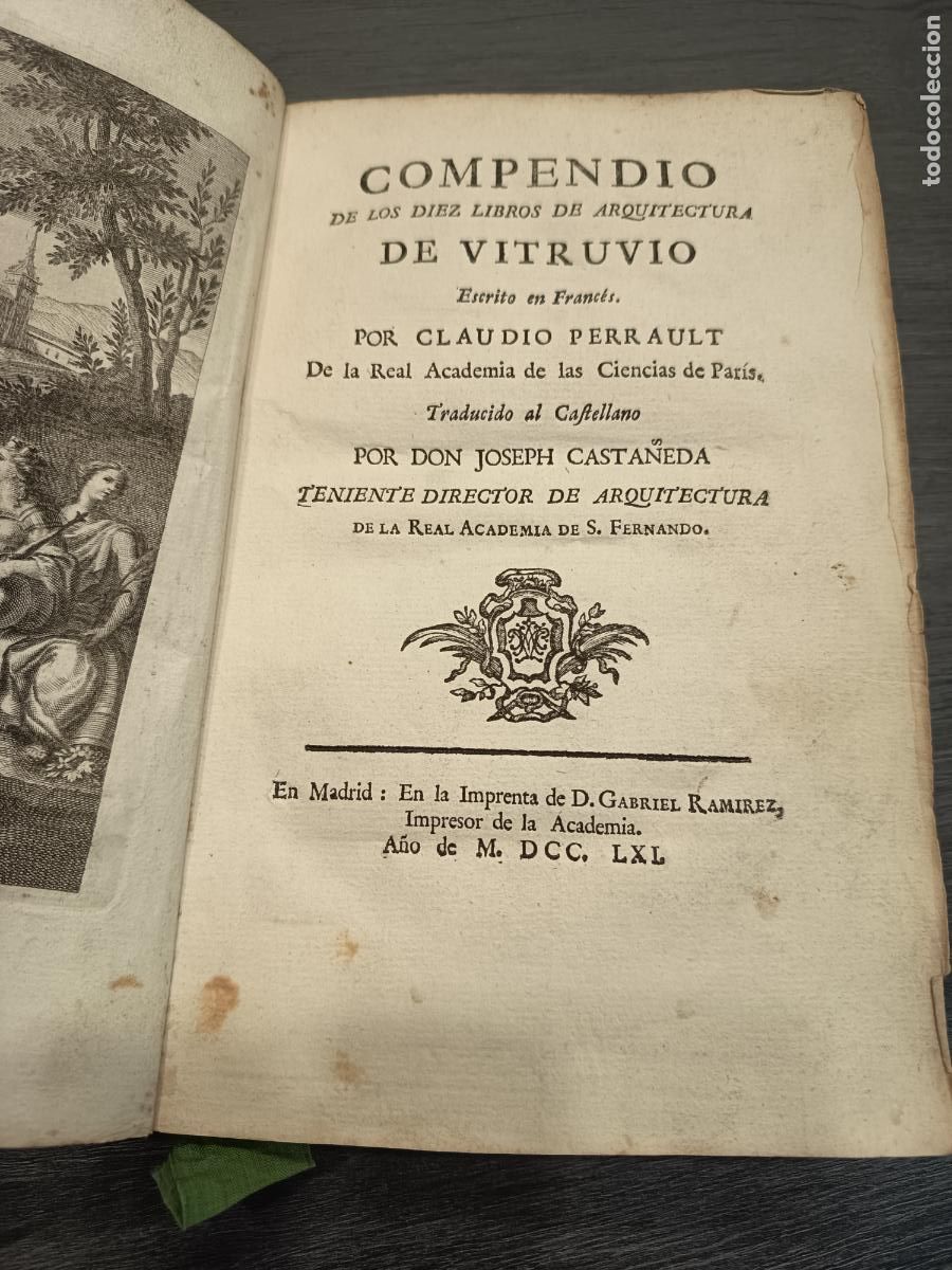 Libros antiguos: 1761 - PERRAULT. Compendio de los diez libros de arquitectura de Vitruvio