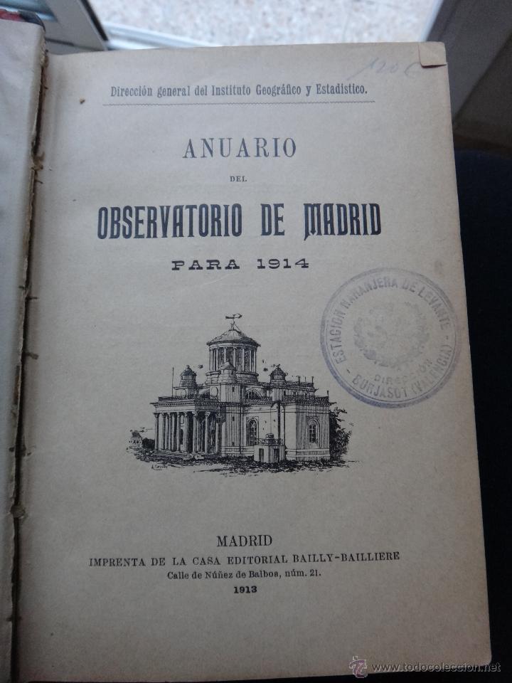 Libros antiguos: LIBRO ANUARIO DEL OBSERVATORIO DE MADRID , 1914 , ORIGINAL - Foto 1