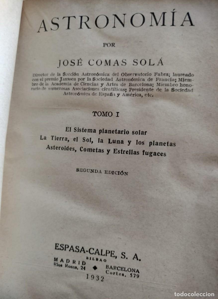 Libros antiguos: ASTRONOMIA. Jose Comas Sol&aacute; - Foto 6