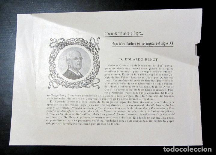 HOJA DEL ALBUM DE BLANCO Y NEGRO, BIOGRAFÍA DE EDUARDO BENOT, AÑO 1904 (Libros Antiguos, Raros y Curiosos - Biografías )