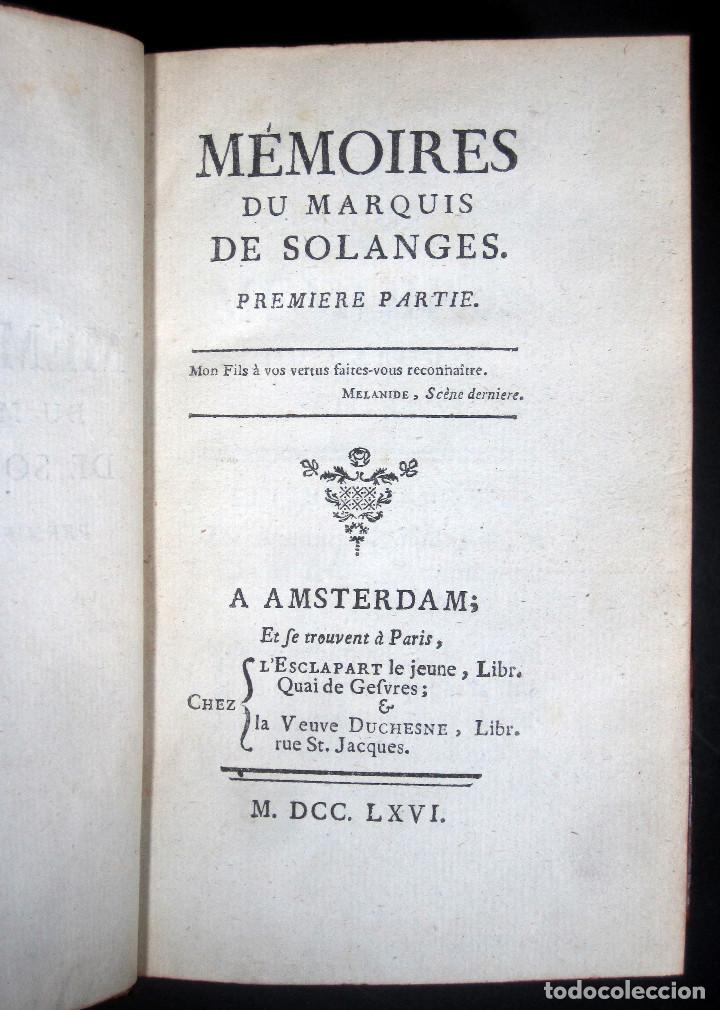 Libros antiguos: Año 1761 2 tomos en un volumen Memorias del Marqués de Solanges 250 años de antigüedad Raro - Foto 8 - 110795107