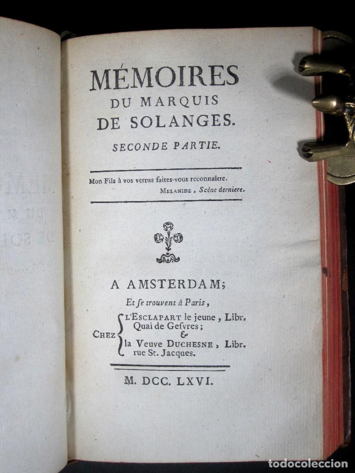 Libros antiguos: Año 1761 2 tomos en un volumen Memorias del Marqués de Solanges 250 años de antigüedad Raro - Foto 15 - 110795107