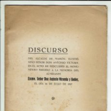 Libros antiguos: DISCURSO DEL ALCALDE DE MAHÓN, ILUSTRÍSIMO SEÑOR DON ANTONIO VICTORY, EN EL ACTO...1927(MENORCA15.7). Lote 165048466