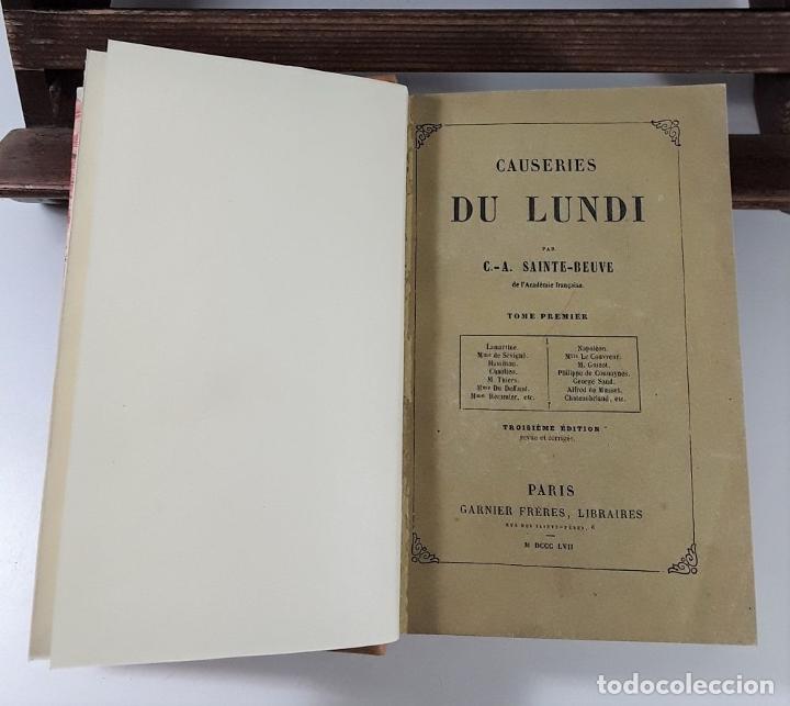 Libros antiguos: CAUSERIES DU LUNDI. 8 TOMOS. SAINTE-BEUVE. LIBR. GARNIER FRÈRES. PARÍS. 1857/62. - Foto 6 - 194702245