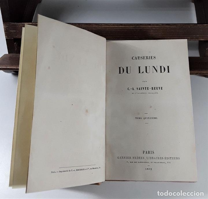Libros antiguos: CAUSERIES DU LUNDI. 8 TOMOS. SAINTE-BEUVE. LIBR. GARNIER FRÈRES. PARÍS. 1857/62. - Foto 11 - 194702245