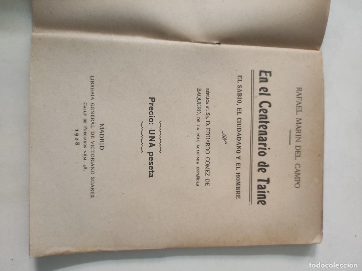 Libros antiguos: En el centenario de Taine. 1928 - Foto 3