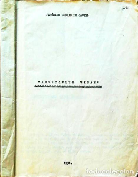 Libros antiguos: OS&Oacute;RIO DE CASTRO. (Jer&oacute;nimo) - CURRICULUM VITAE. - Foto 1