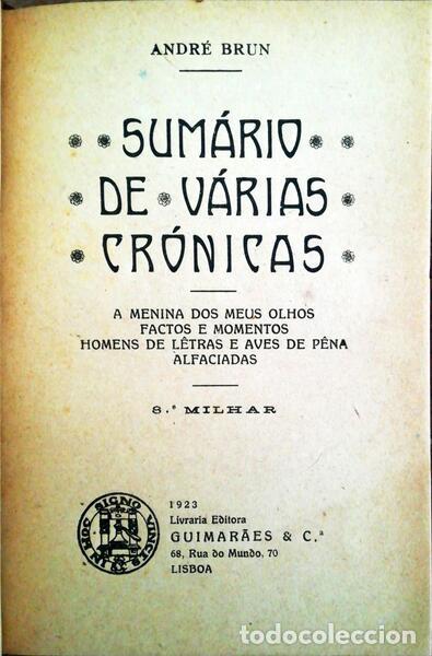 Libros antiguos: BRUN. (Andr&eacute;) - SUM&Aacute;RIO DE V&Aacute;RIAS CR&Oacute;NICAS. - Foto 1