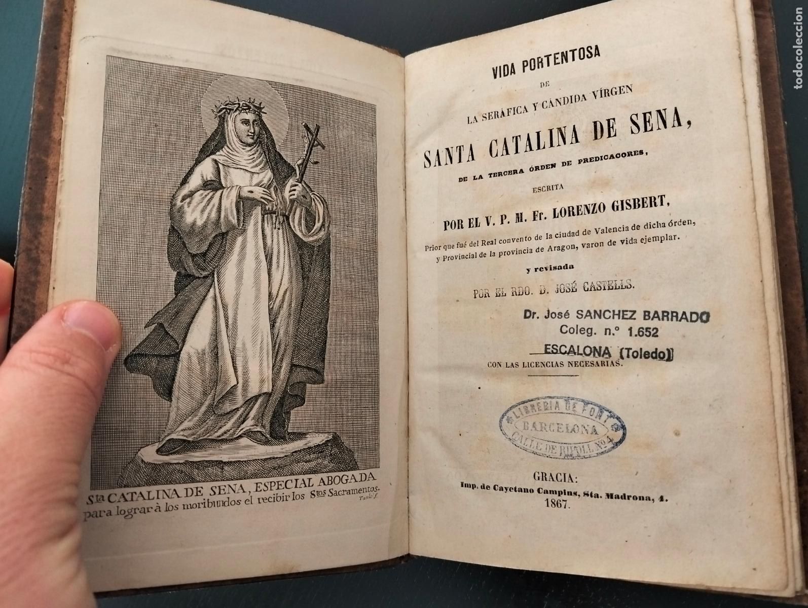Libros antiguos: Biograf&iacute;a. Vida de Santa Catalina de Siena, L. Gisbert. Barcelona 1867. Visita mi catalogo L55