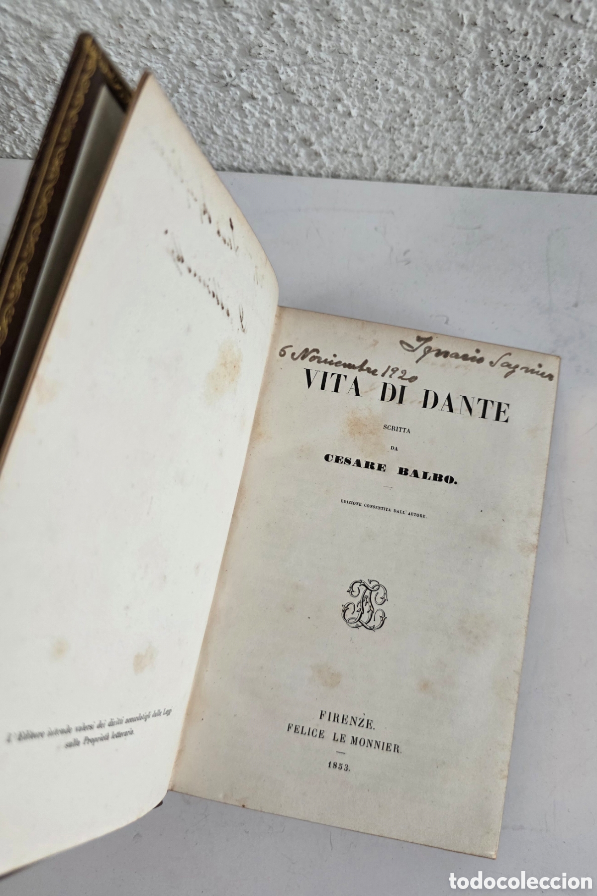 Libros antiguos: Vita di Dante - Cesare Balbo 1853 Firenze - Cantos Dorados Biograf&iacute;a Literato Divina Comedia Italia