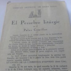 Libros antiguos: EL PESSEBRE LITURGIC EN EL PALAU COMILLAS-CERLCLE ARTISTIC DE SAN LLUC-BARCELONA 1956