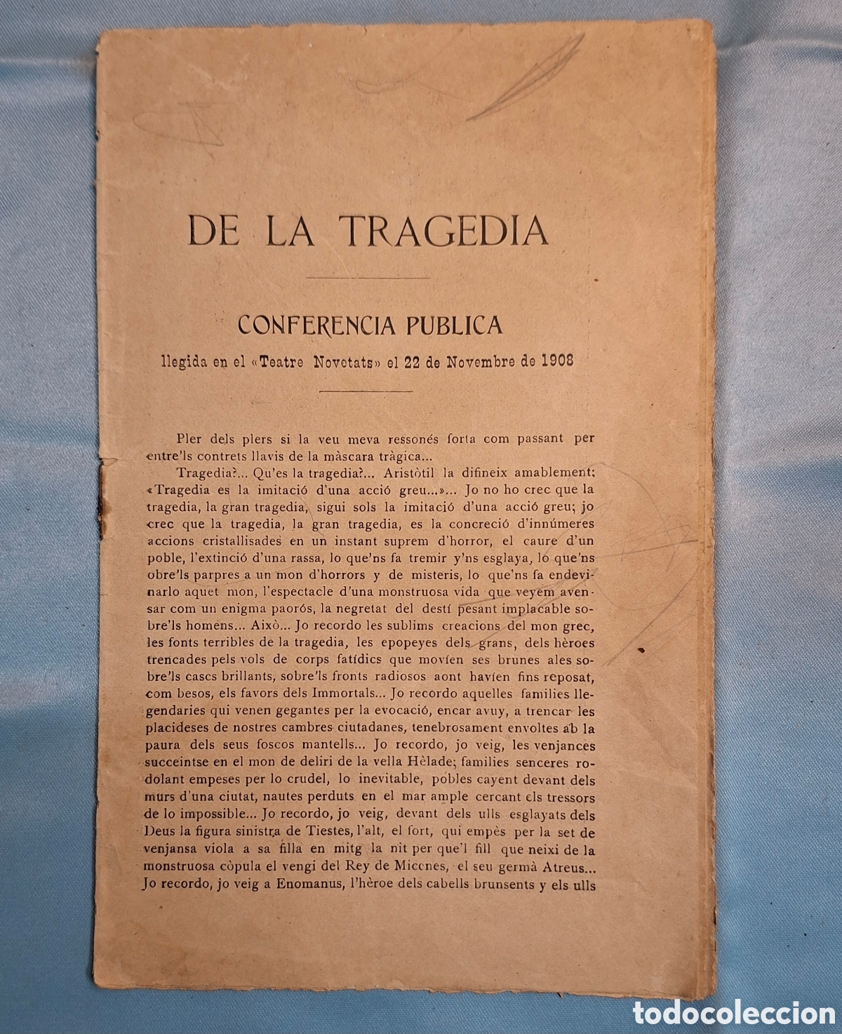 Libros antiguos: &ldquo;De la Trag&egrave;dia &ndash; Confer&egrave;ncia p&uacute;blica 1908 - Foto 1