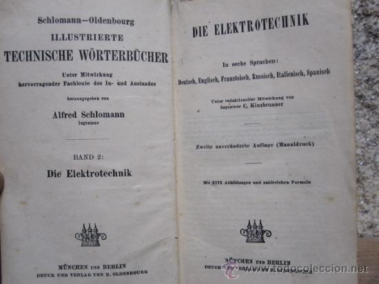Old books: DICCIONARIO TERMINOS ELECTROTECNICOS - EN ALEMAN 1907-6 IDIOMAS-VER TEXTO 2100 PAGINAS CORREO 4.53&euro;