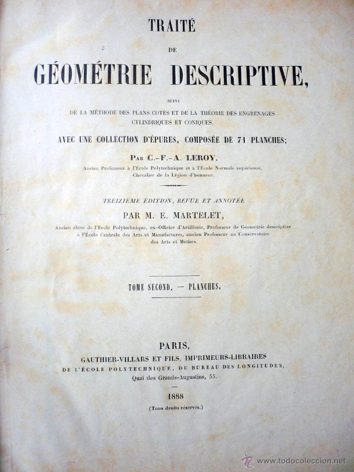 Libros antiguos: TRAIT&Eacute; DE G&Eacute;OM&Eacute;TRIE DESCRIPTIVE 2 TOMOS TEXTO Y PLANCHAS PARIS 1888 - Foto 4
