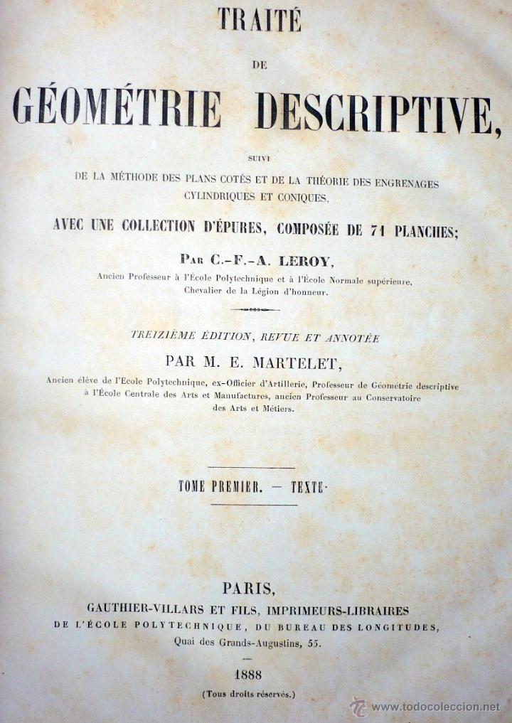 Libros antiguos: TRAIT&Eacute; DE G&Eacute;OM&Eacute;TRIE DESCRIPTIVE 2 TOMOS TEXTO Y PLANCHAS PARIS 1888 - Foto 6