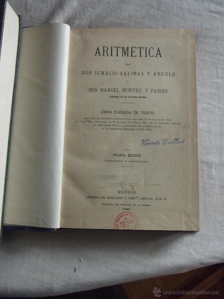 Libros antiguos: ARITMETICA POR IGNACIO SALINAS Y ANGULO Y MANUEL BENITEZ Y PARODI - Foto 2