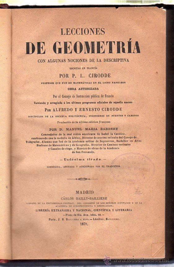 Libros antiguos: LECCIONES DE GEOMETRIA. CIRODDE. 1878 - Foto 1