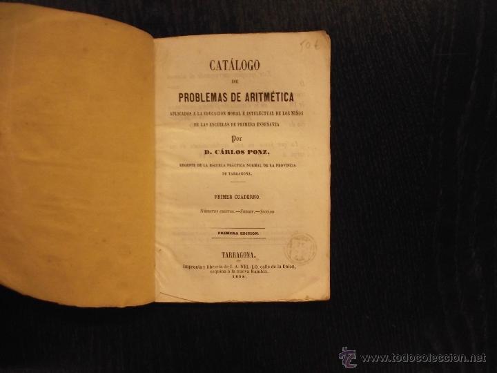 Libros antiguos: CATALOGO DE PROBLEMAS DE ARITMETICA, CARLOS PONZ - Foto 1