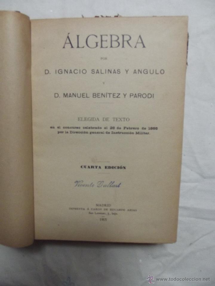 Libros antiguos: ALGEBRA POR IGNACIO SALINAS Y ANGULO / MANUEL BENITEZ Y PARODI - Foto 2