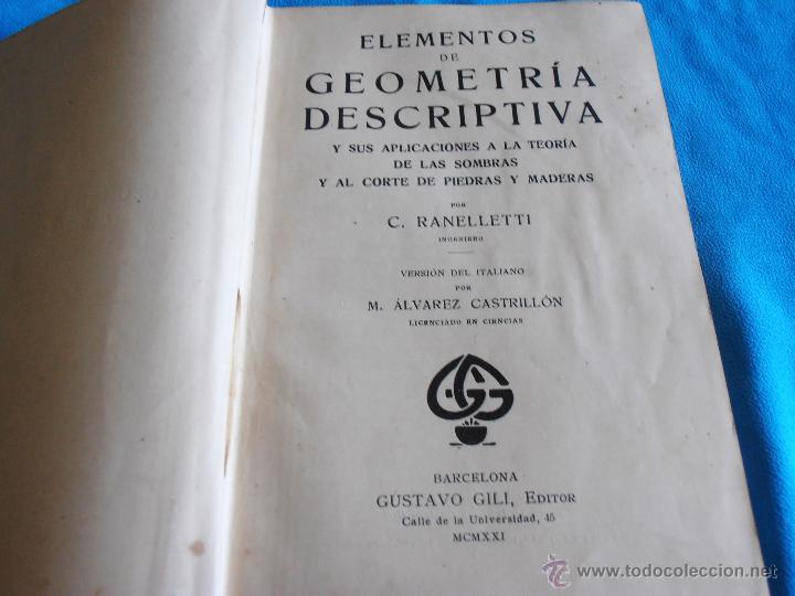 Libros antiguos: GEOMETRIA DESCRIPTIVA, C. RANELLETTI, 1921 - Foto 3