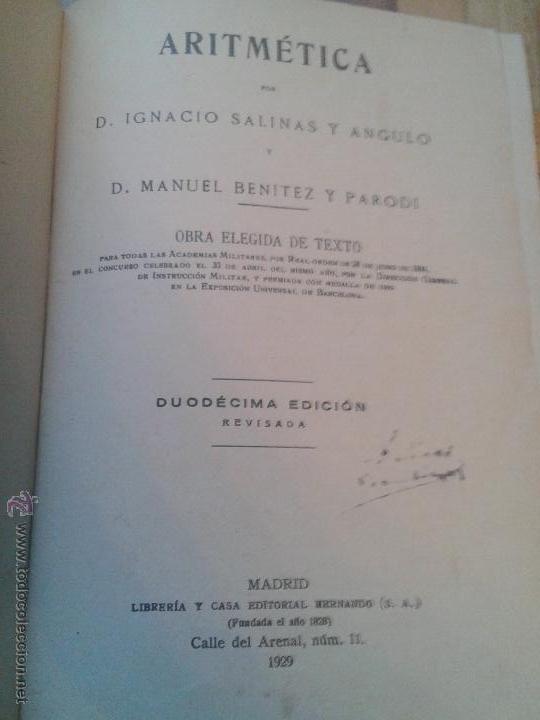 Libros antiguos: ARITMETICA - SALINAS Y BENITEZ - 1929 - Foto 3