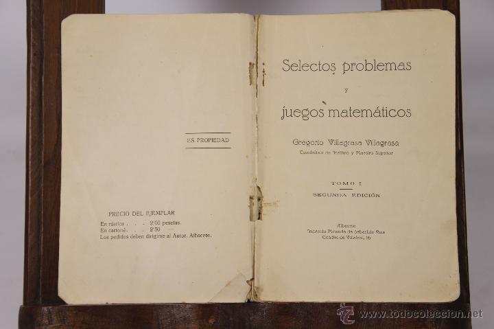 Libri antichi: 6530 - JUEGOS MATEMATICOS. GREGORIO VILLAGRASA. IMP. SEBASTI&Aacute;N RUIZ. S/F.