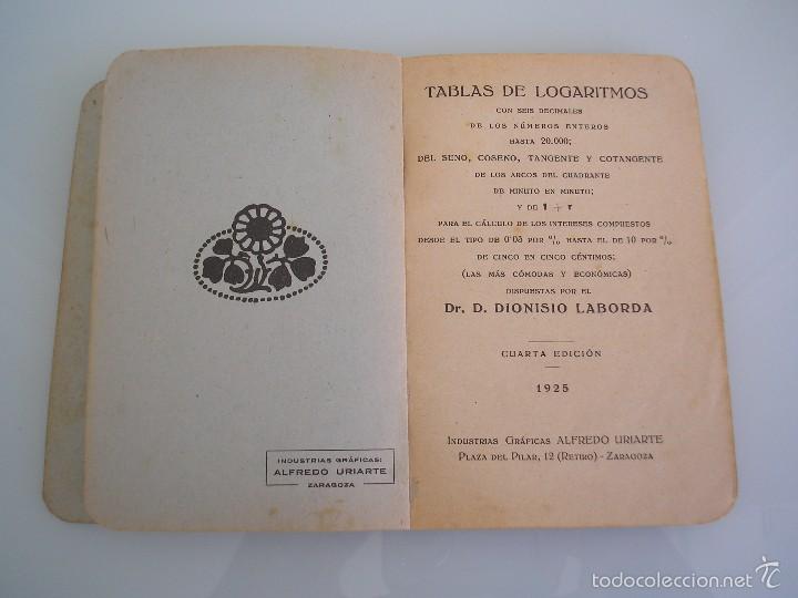 Libros antiguos: Tablas de Logaritmos - Dionisio Laborda - Zaragoza 1925 - Cuarta edici&oacute;n - Foto 3