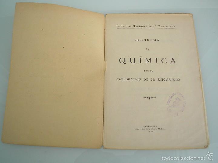 Libros antiguos: Programa de Qu&iacute;mica - Instituto Nacional de 2&ordf; Ense&ntilde;anza - Santander 1933 - Foto 3