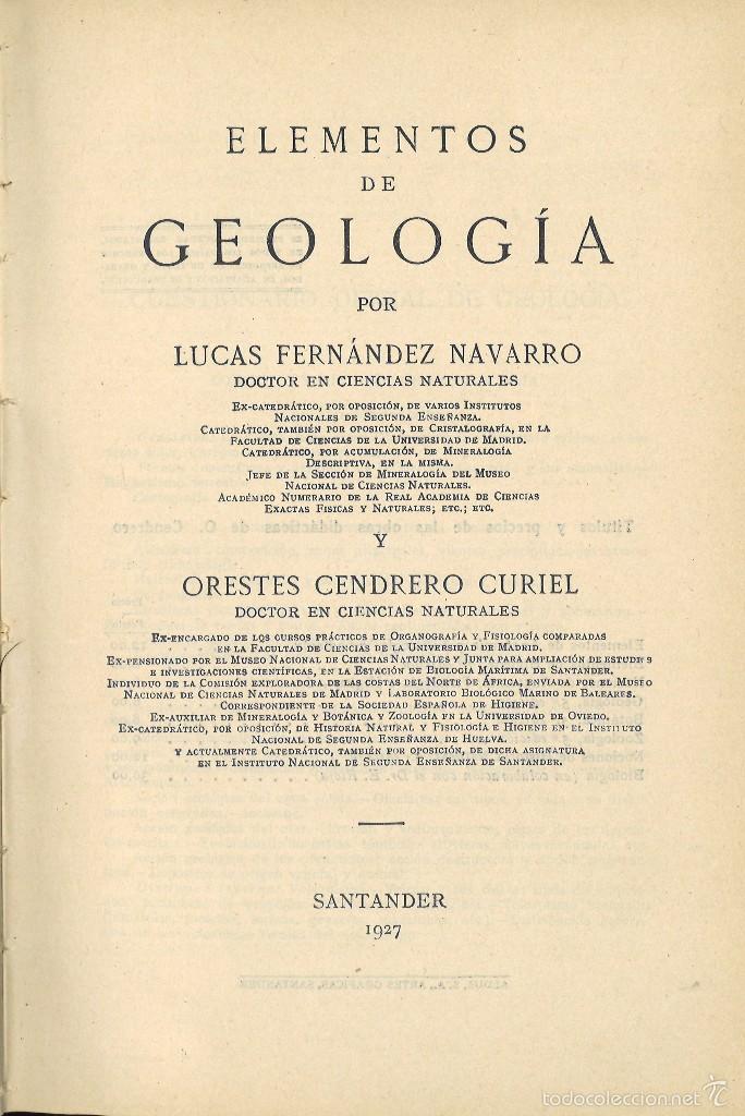 Libros antiguos: Elementos de geolog&iacute;a. 1927. Navarro y Cendrero - Foto 1
