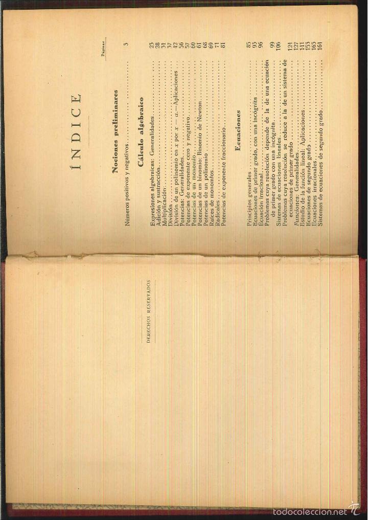 Libros antiguos: ELEMENTOS DE &Aacute;LGEBRA. Benigno Baratech Montes - Foto 2