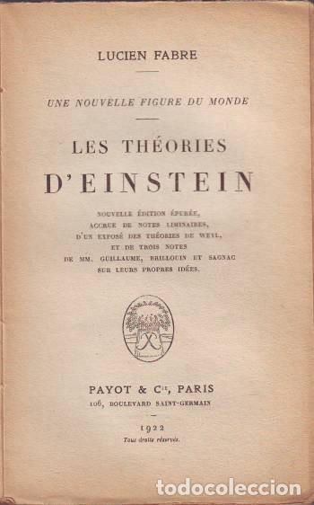 Libros antiguos: FABRE, LUCIEN: LES THEORIES D'EINSTEIN. 1922