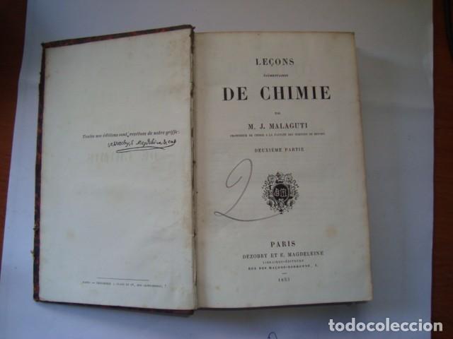 Libros antiguos: LECCION ELEMENTAIRE DE CHIMIE MALAGUTI 1853 - Foto 2