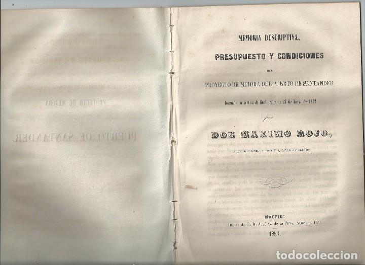 Libros antiguos: 1856 - Proyecto de mejora del puerto de Santander - M&aacute;ximo ROJO - Foto 1