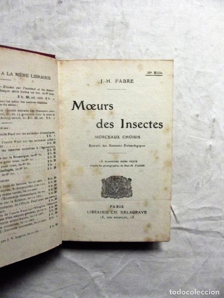 Libros antiguos: MOEURS DES INSECTES J.H. FABRE - Foto 2