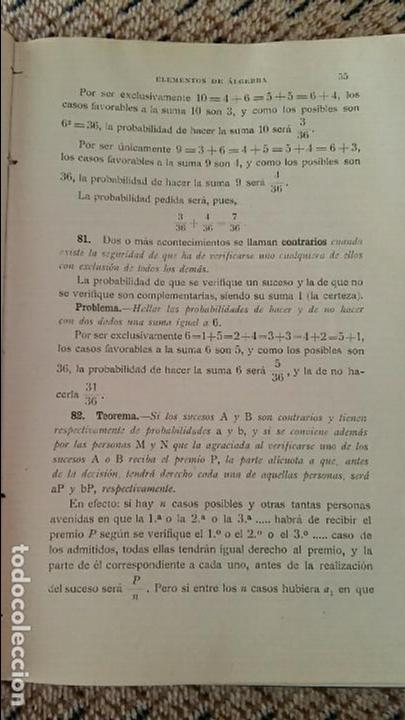 Libros antiguos: ELEMENTOS DE ALGEBRA, ADORACION RUIZ TAPIADOR 1924 - Foto 2