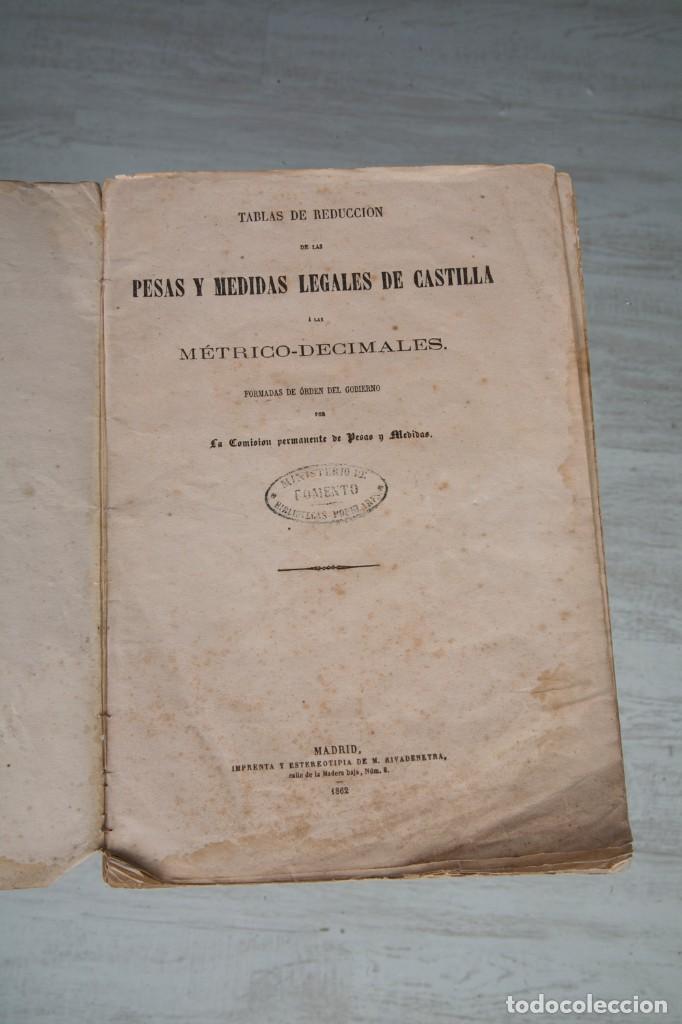 Libri antichi: TABLAS DE REDUCCI&Oacute;N DE LAS PESAS Y MEDIDAS LEGALES DE CASTILLA A LAS M&Eacute;TRICO-DECIMALES-MADRID 1862