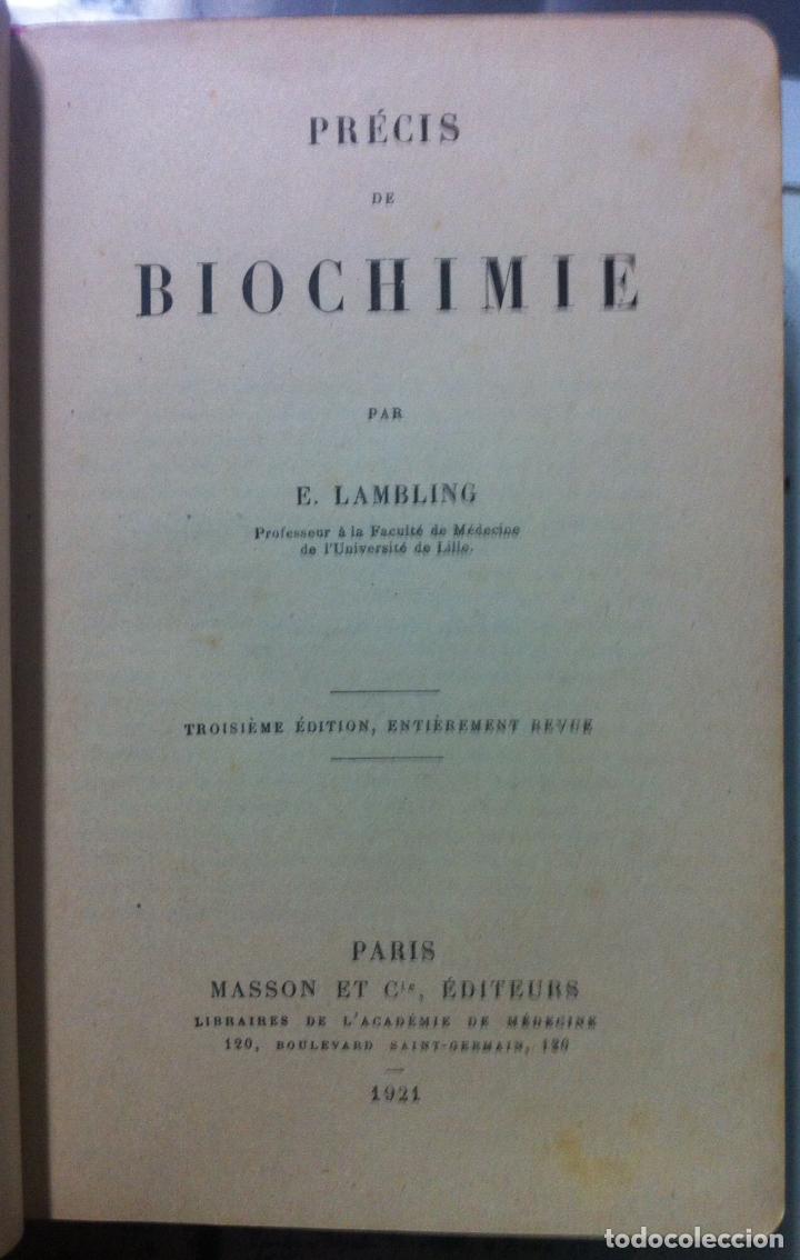 Libros antiguos: E. Lambling. Pr&eacute;cis de Biochimie. 1921 - Foto 2